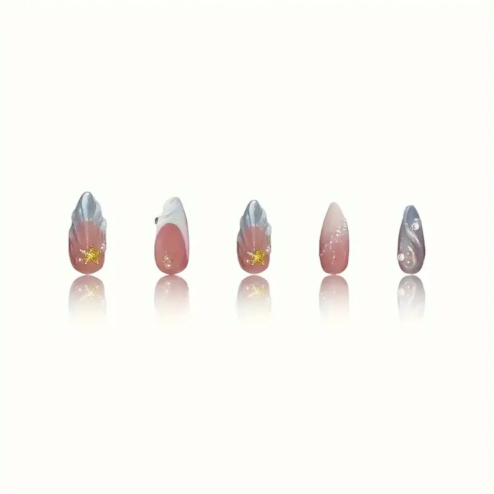 NWT Elegant Pink & Blue 3-D Press On Nail Art French Tip 24 pcs medium ocean - Picture 4 of 8
